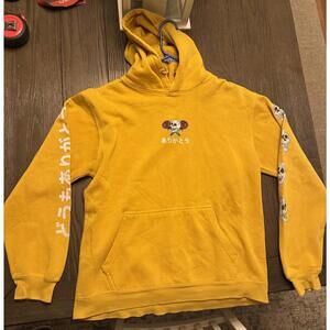 EIGHTY EIGHT BRAND MENS HOODIE MUSTARD YELLOW GOLD  SKULL STREETWEAR SZ L